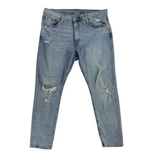 Levi's 512 Slim Taper Jeans Mens 36x30 Blue Distressed Ripped Light Wash Denim